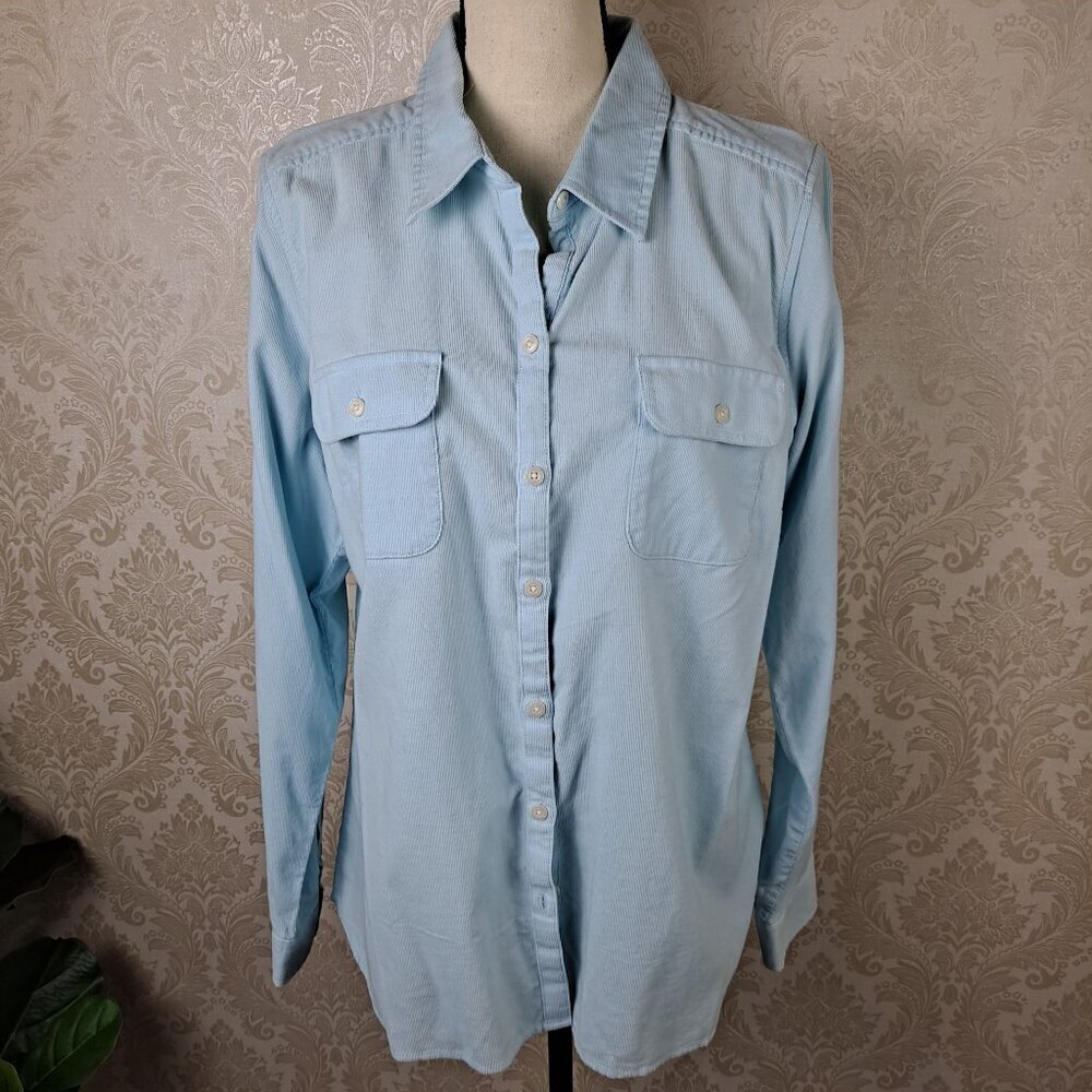 Croft & Barrow Size XL Light Blue Button Down Shirt Thin Line Corduroy Cotton
